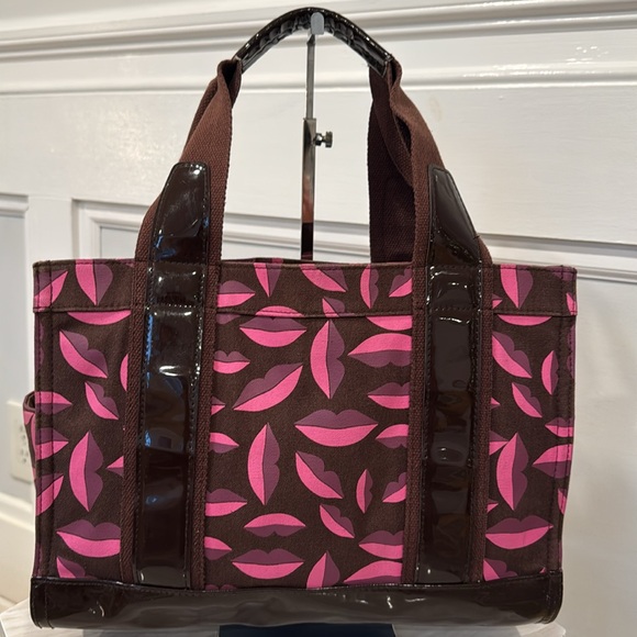 Tory Burch Bag Ella Lips Patent Leather & Canvas Logo Small Tote Bag RARE - Picture 8 of 17